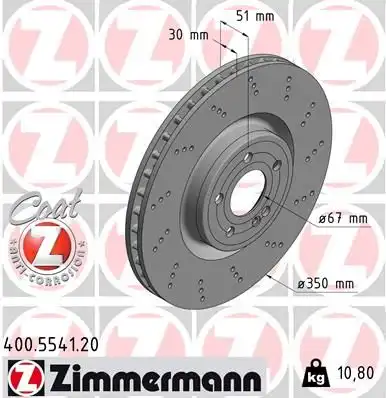 Тормозной диск mercedes-benz a-class (w177) a-klasse 06.2018 ZIMMERMANN 400.5541.20