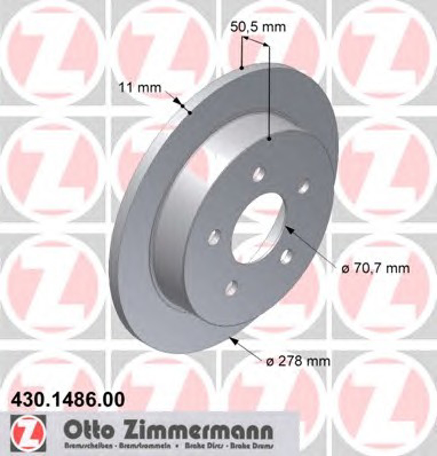 430.1486.00 ZIMMERMANN Диск тормозной