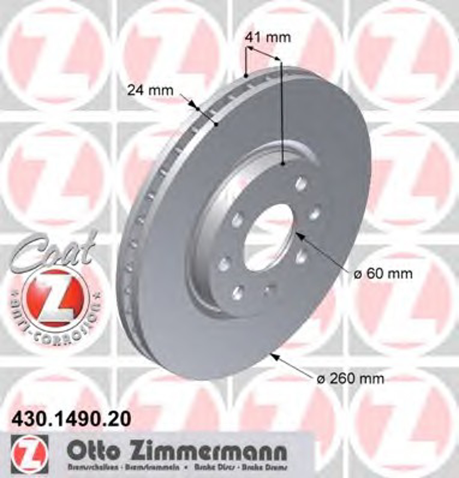 430.1490.20 ZIMMERMANN Диск тормозной