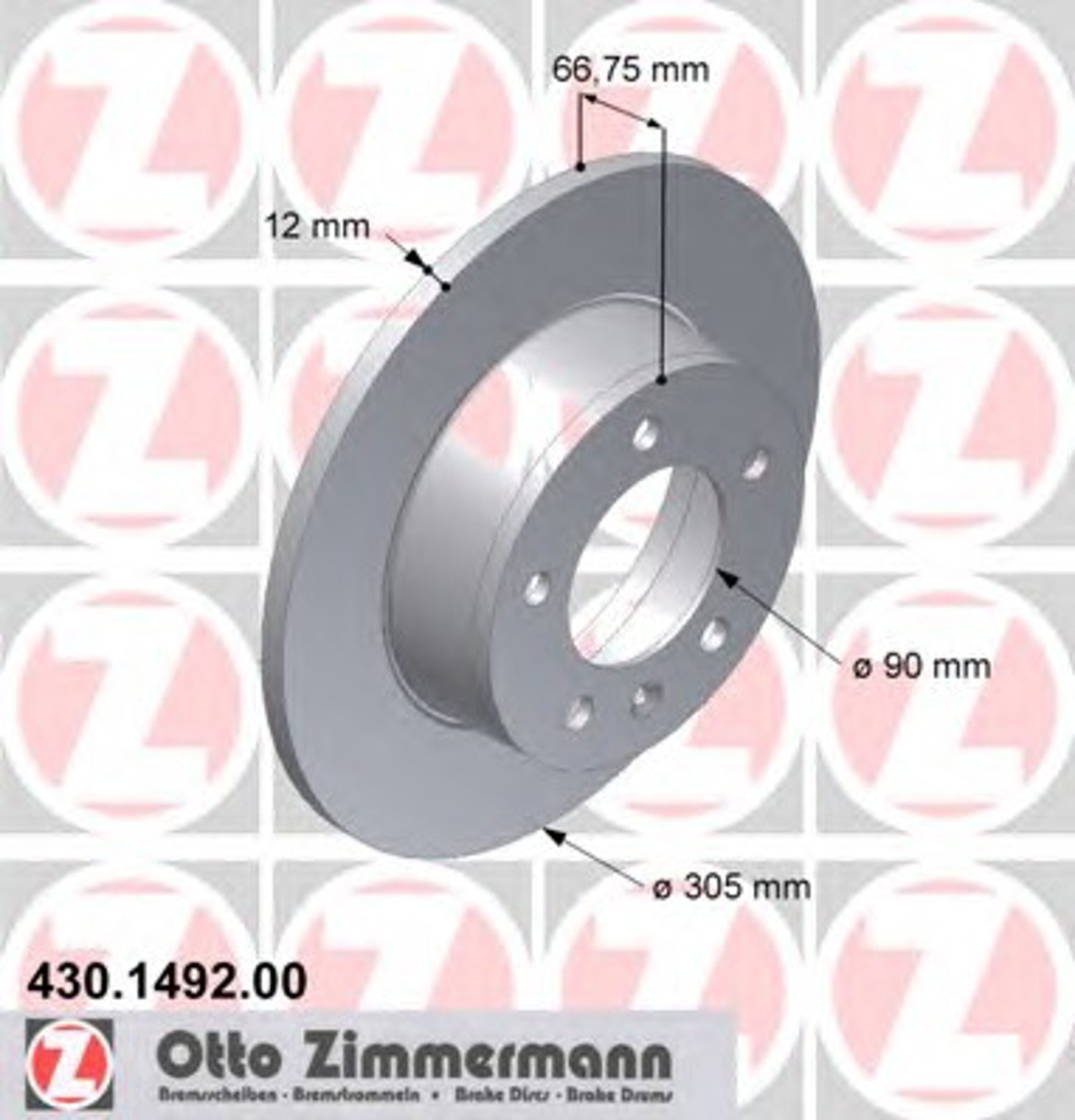 430.1492.00 ZIMMERMANN Диск тормозной