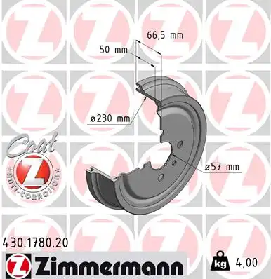 Тормозной барабан ZIMMERMANN 430.1780.20