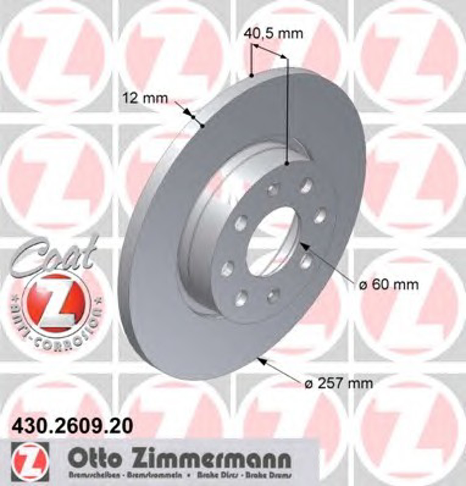 430.2609.20 ZIMMERMANN Диск тормозной