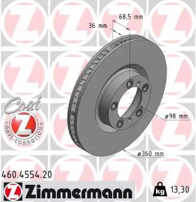 Тормозной диск audi e-tron gt stufenheck (f83) 11.2020 ZIMMERMANN 460.4554.20