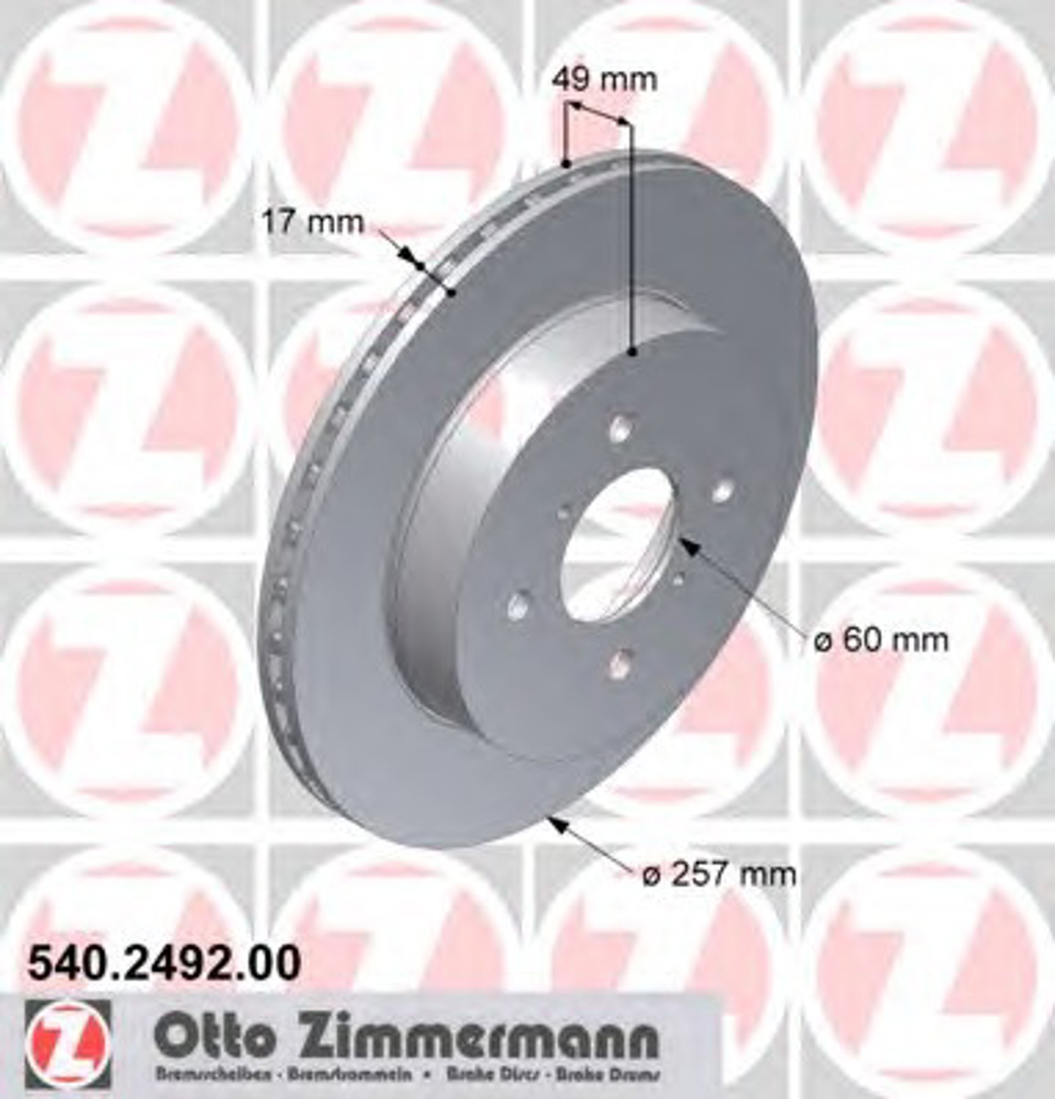Диск тормозной ZIMMERMANN 540.2492.00