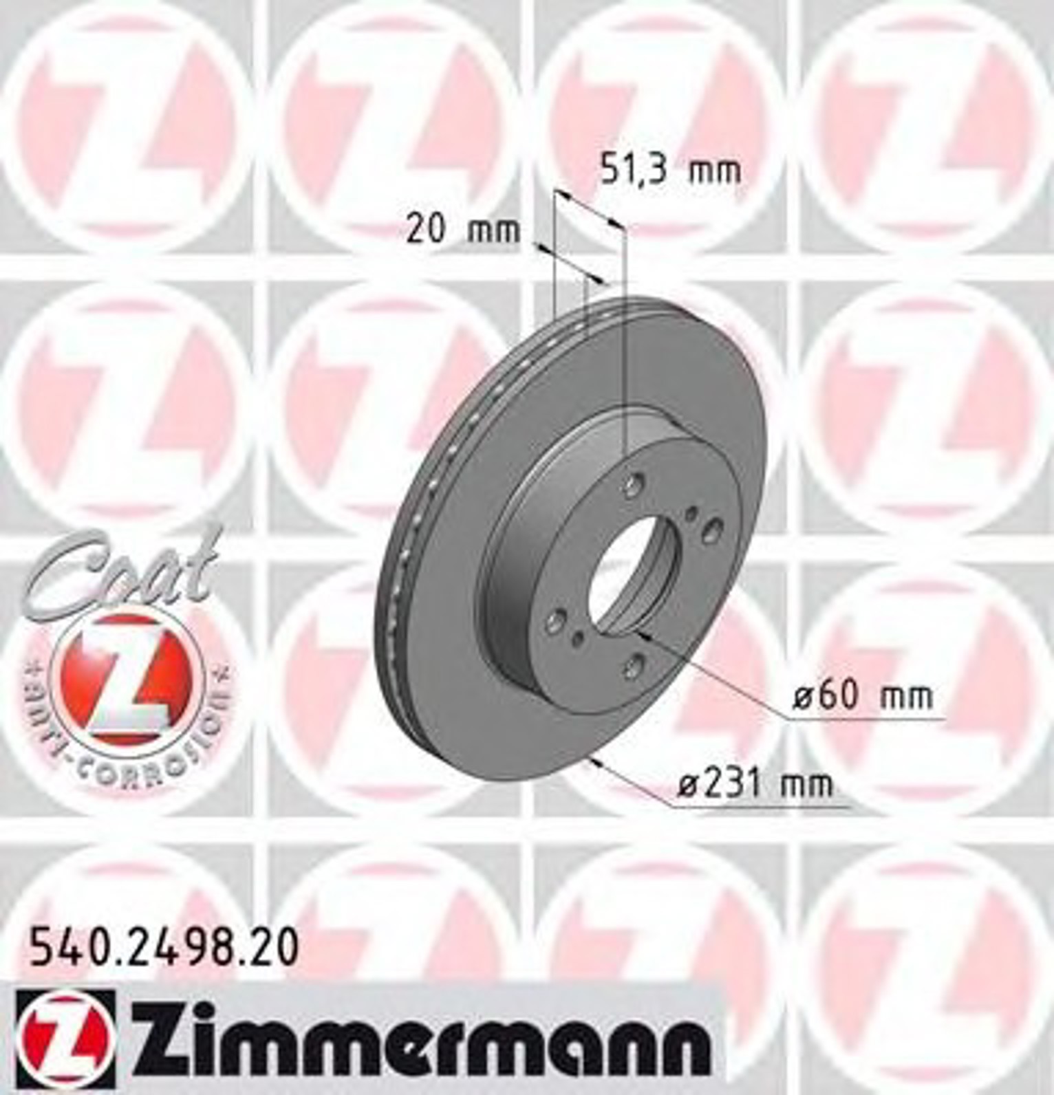 Диск тормозной ZIMMERMANN 540.2498.20
