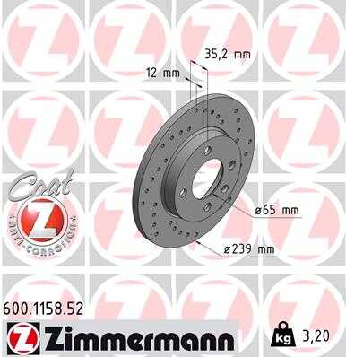 600.1158.52 ZIMMERMANN тормозные диски