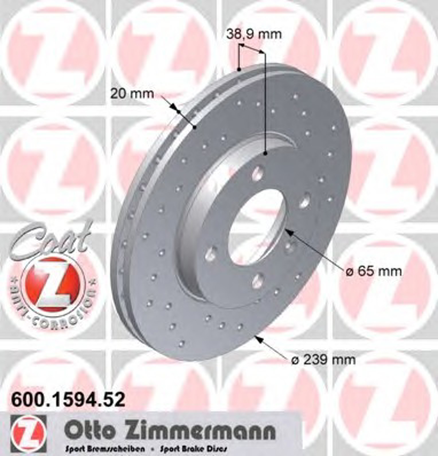 600.1594.52 ZIMMERMANN Диск тормозной