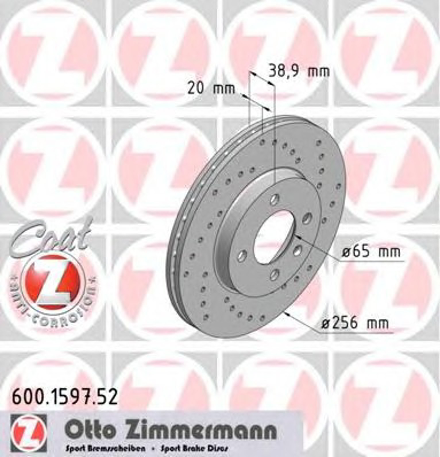Диск тормозной ZIMMERMANN 600.1597.52