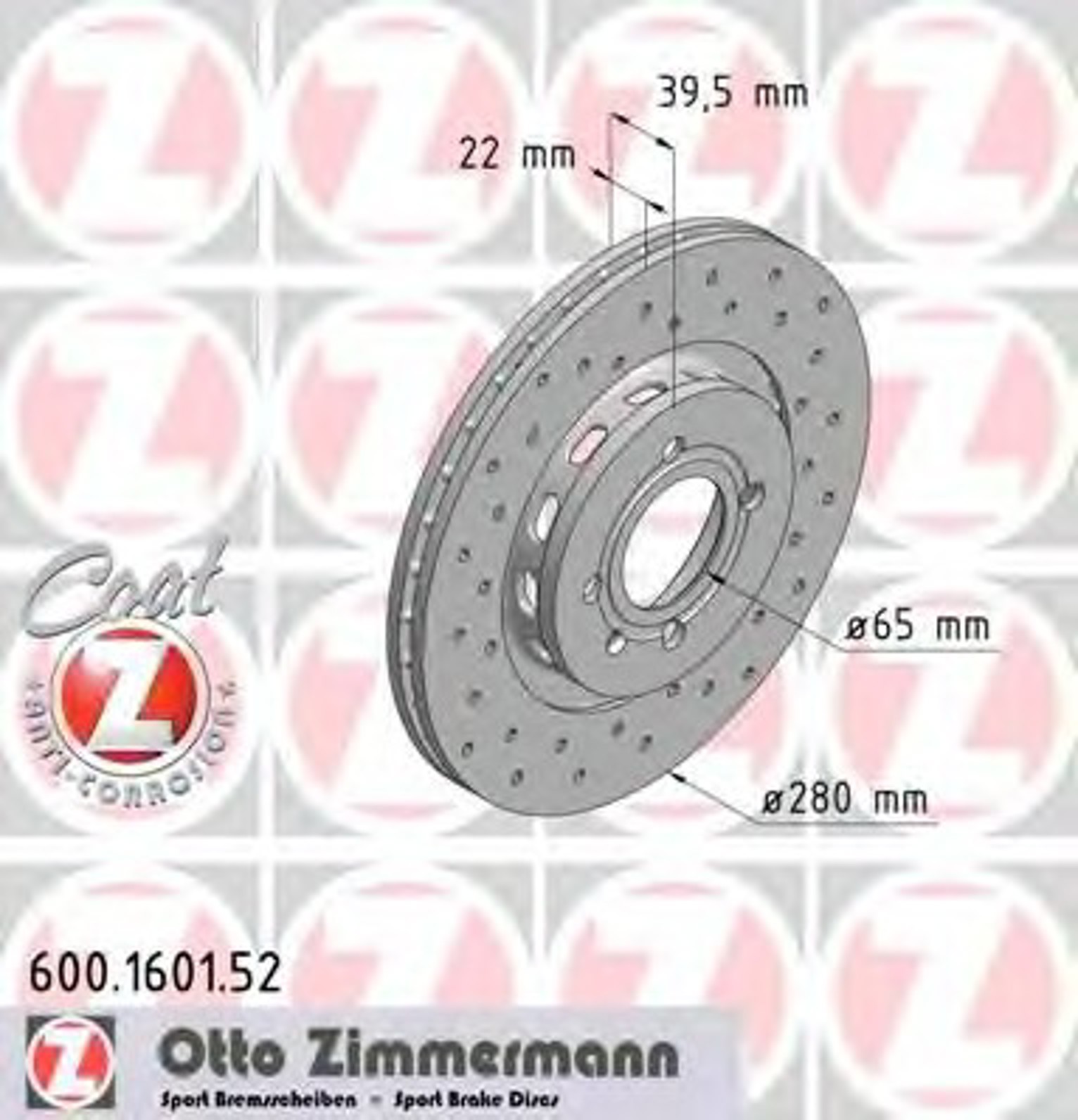 Диск тормозной ZIMMERMANN 600.1601.52