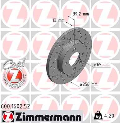 тормозные диски ZIMMERMANN 600.1602.52