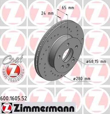 Тормозные диски ZIMMERMANN 600.1605.52