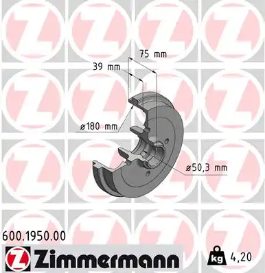 Тормозной барабан ZIMMERMANN 600.1950.00