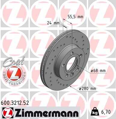 600.3212.52 ZIMMERMANN тормозные диски