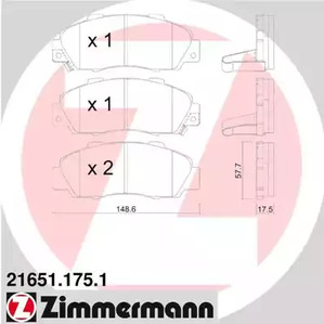 Колодки тормозные дисковые ZIMMERMANN 21651.175.1