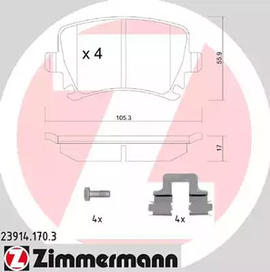 Колодки тормозные дисковые ZIMMERMANN 23914.170.3