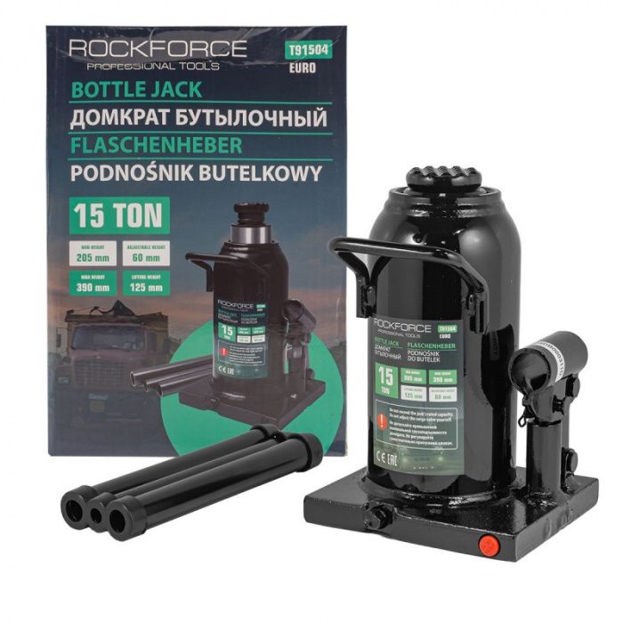 Домкрат бутылочный с клапаном 15 т, 230-460 мм ROCK FORCE RF-T91504(Euro)