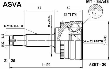 ШРУС ASVA MT-34A43