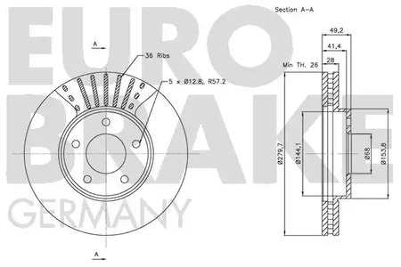 Фото 2 5815202256 EUROBRAKE Тормозной диск передний