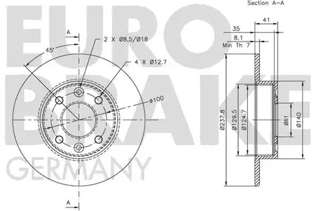 Фото 2 5815203906 EUROBRAKE Тормозной диск передний