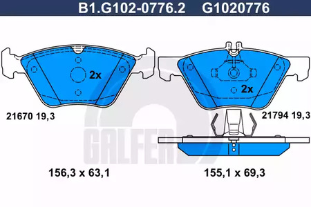 Тормозные колодки GALFER B1-G102-0776-2