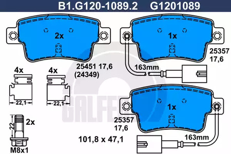 Колодки тормозные дисковые /комплект 4 шт GALFER B1-G120-1089-2