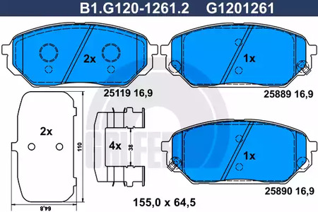 B1-G120-1261-2 GALFER Колодки тормозные дисковые /комплект 4 шт