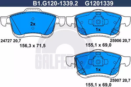 Колодки тормозные дисковые /комплект 4 шт GALFER B1-G120-1339-2