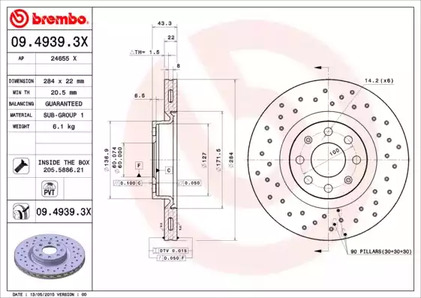 09.4939.3X BREMBO Диск тормозной