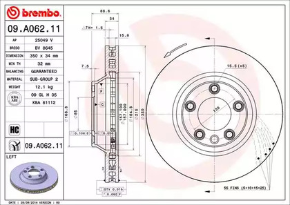 09.A062.11 BREMBO Диск тормозной