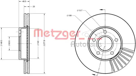 6110070 METZGER Диск тормозной