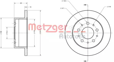 6110163 METZGER Диск тормозной