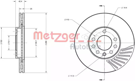 6110164 METZGER Диск тормозной