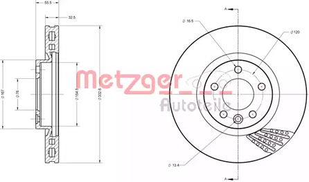 6110436 METZGER Диск тормозной